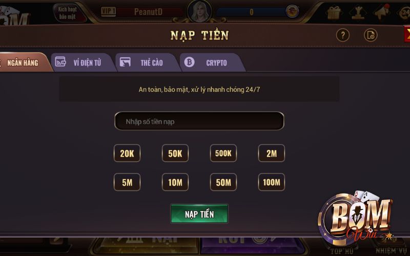 Nạp tiền BomWin bằng QR Pay trong vài giây
